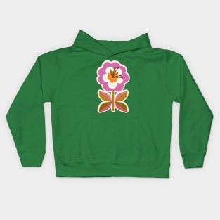 Purple and Marigold Retro flower rows on cream white background Kids Hoodie